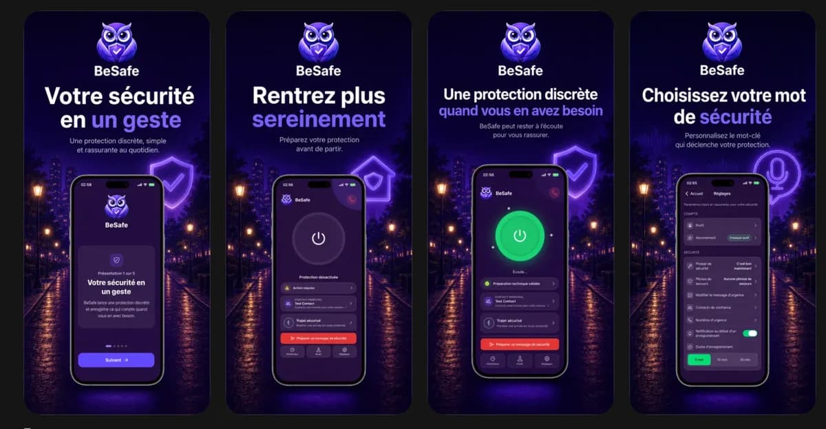 BeSafe promotional screenshots used on the App Store (in French)